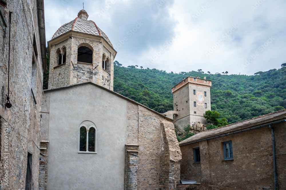 Magic of Liguria. Timeless images. Ancient abbey of San Fruttuoso, bay and historic building guarded by the FAI. Italian Environmental Fund. 