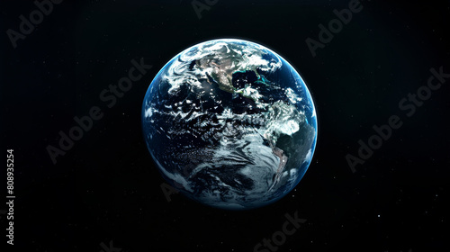 Earth taken from space, with a black background. Generative AI.