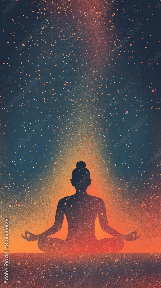 Illustration of a holy man meditating in a serene meditation