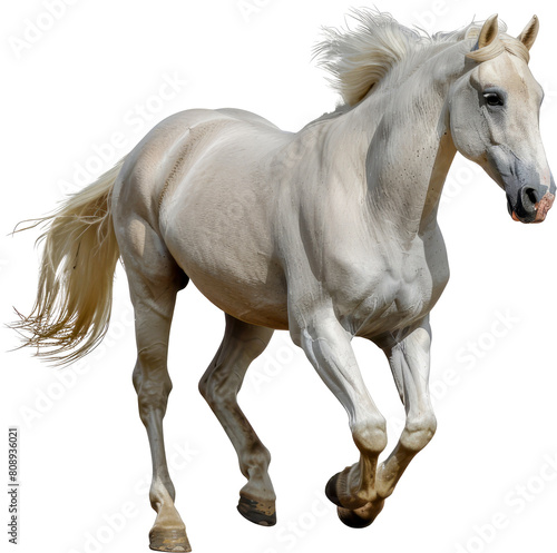White horse standing isolated cut out on transparent background