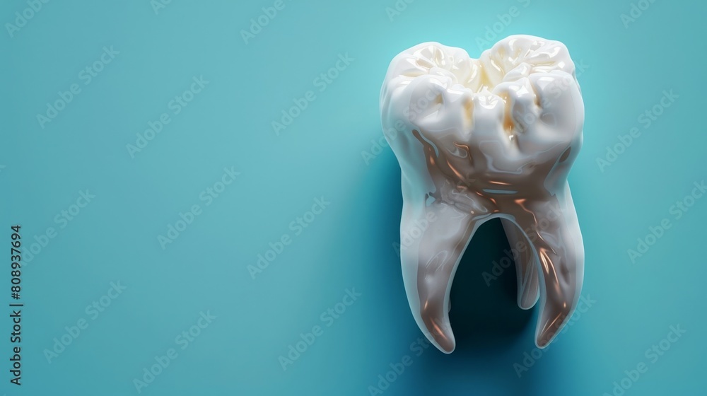 Naklejka premium a tooth with a toothbrush on a blue background