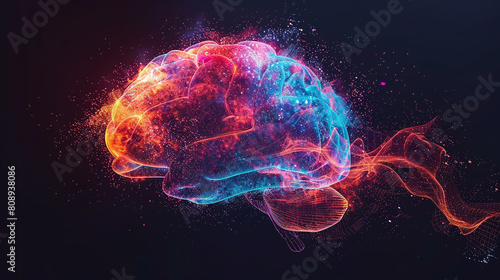 Vibrant Red and Blue Neural Network Brain Concept on Dark Background