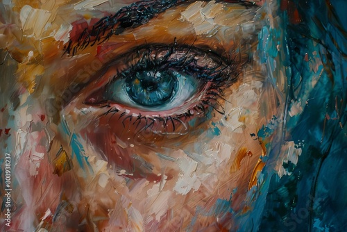 battered woman with black eye tired and depressed victim of domestic violence oil painting photo