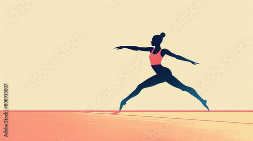 Silhouette of Female Athlete in Yoga Pose on Orange Mat with Soft Yellow Background