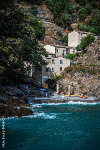 Magic of Liguria. Timeless images. Ancient abbey of San Fruttuoso, bay and historic building guarded by the FAI. Italian Environmental Fund. 