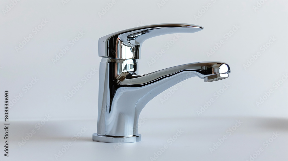 Modern Chrome Bathroom Faucet on White Background Sleek Home Interior Design Element Modern Chrome Bathroom Faucet on White Background Sleek Home Interior Design Element
