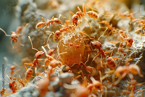 Red Ants Tenacious Battle Against a Giant Raisin A Closeup Perspective © tantawat