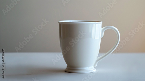White Ceramic Coffee Mug on Light Grey Table Minimalist Home Decor