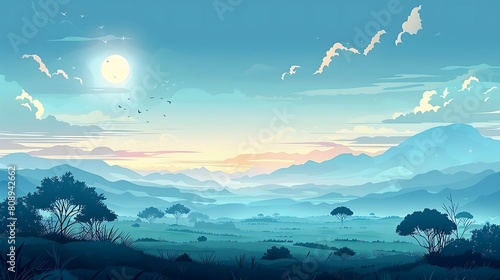 2d savvana daylight landscape background vector  blue sky