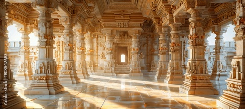 Obraz na płótnie Ancient Hindu mandir temple interior. Landmark religion building architecture. Generative AI technology.
w salonie