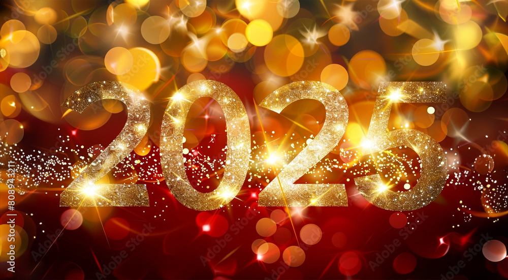 New year 2025 golden red number. Happy New Year and Christmas New year 2025 golden red number. Happy New Year and Christmas