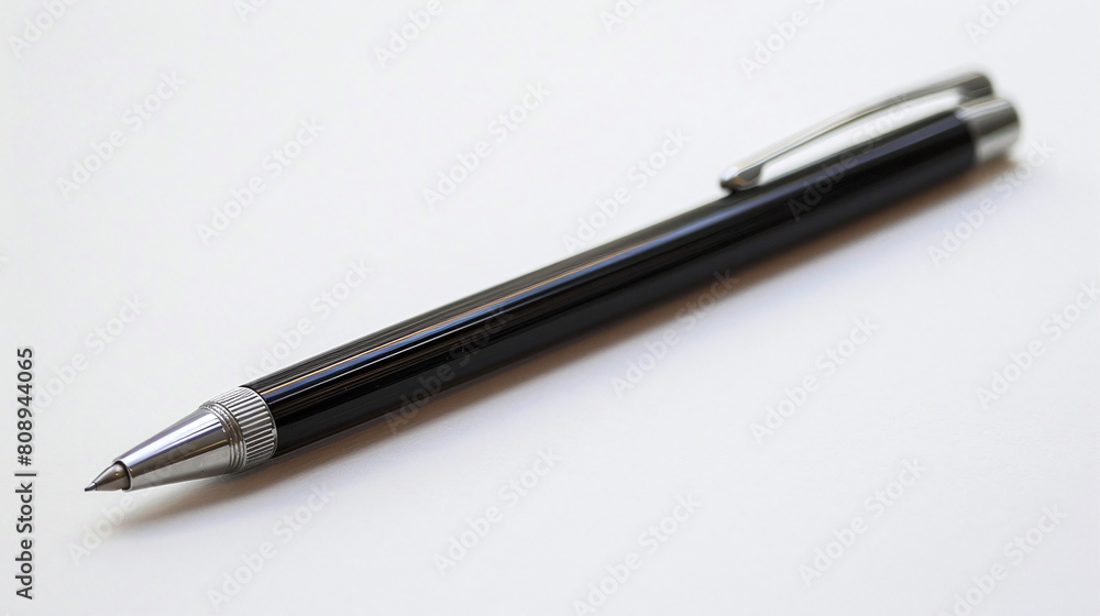 Elegant Black and Silver Ballpoint Pen on White Background Office Essential Elegant Black and Silver Ballpoint Pen on White Background Office Essential