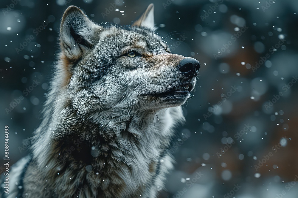 Lone wolf in the middle of a snowy forest. Amidst the quiet solitude of a snowy forest, a lone wolf's mournful cry resonates, capturing the essence of wilderness.