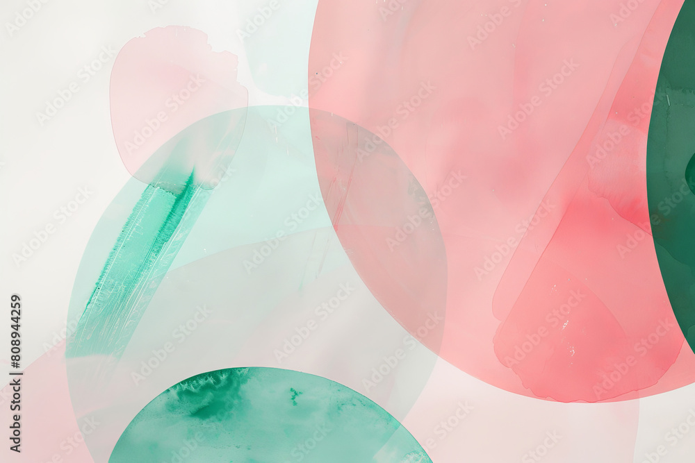 Abstract pink and green shapes on a white background