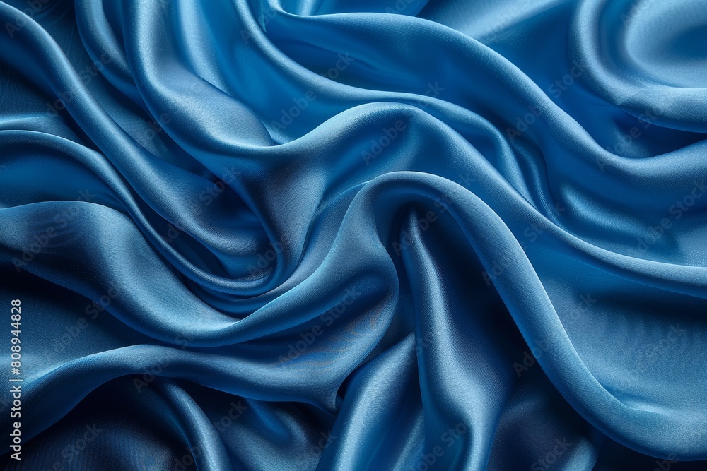Obraz premium The tactile texture of blue satin material with intricate folds, exuding an air of opulence