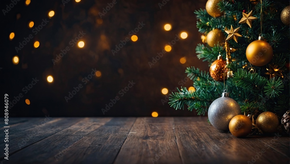 Christmas tree and lights decorations background
