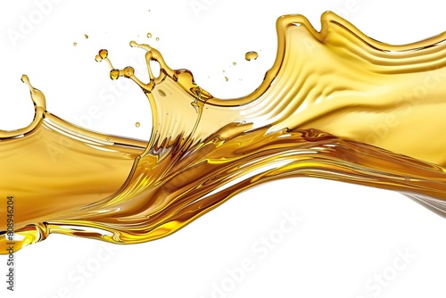 The photo shows a amber liquid in motion on a white background. photo