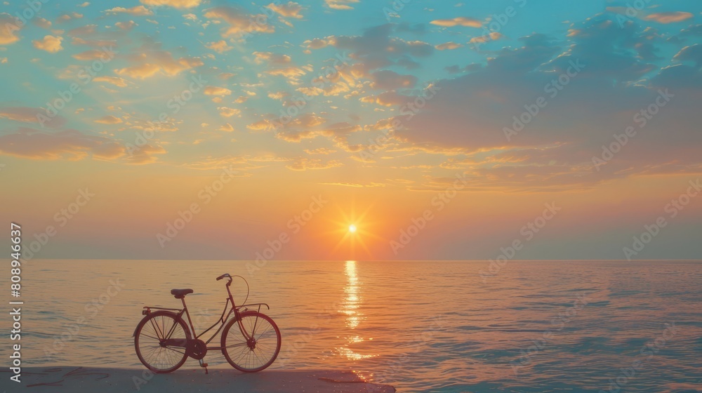 Fototapeta premium bicycle, sunset horizon, with copy space. world bicycle day background concept
