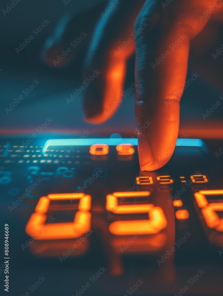 Obraz premium The soft glow of a digital screen envelops a user's hands, symbolizing the seamless blend of human touch with technology..