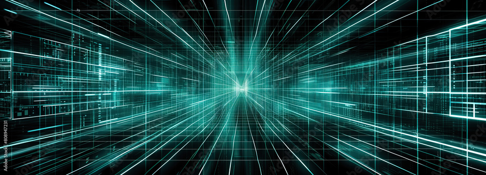 Journey through the digital cosmos: a hyperspace tunnel in virtual reality. A digital representation of a tunnel with a blue and green color scheme, simulating a futuristic travel experience Journey through the digital cosmos: a hyperspace tunnel in virtual reality. A digital representation of a tunnel with a blue and green color scheme, simulating a futuristic travel experience