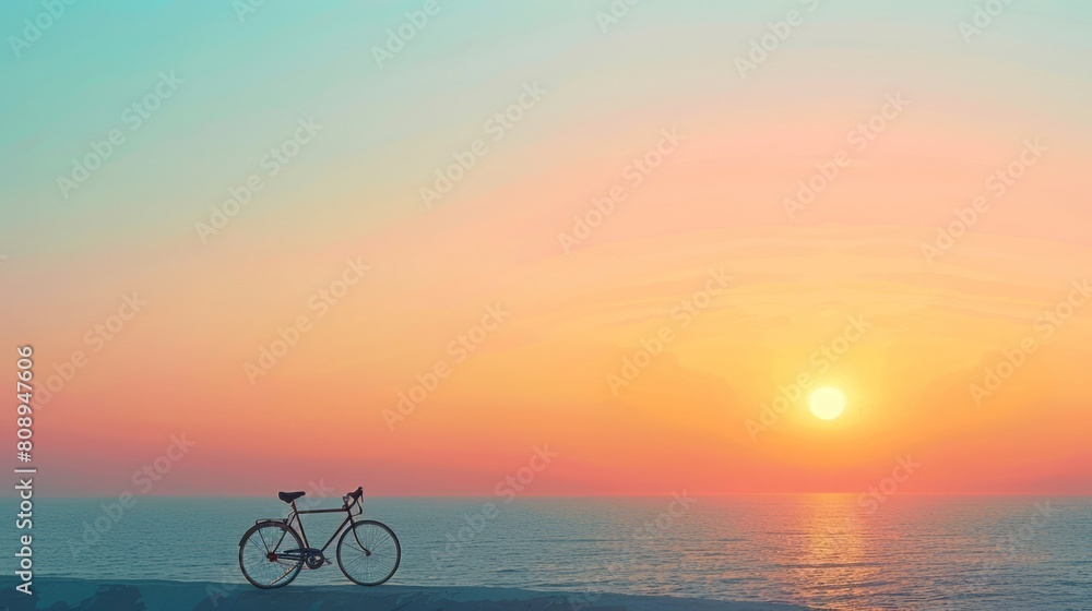 Fototapeta premium bicycle, sunset horizon, with copy space. world bicycle day background concept