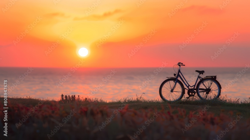 Obraz premium bicycle, sunset horizon, with copy space. world bicycle day background concept