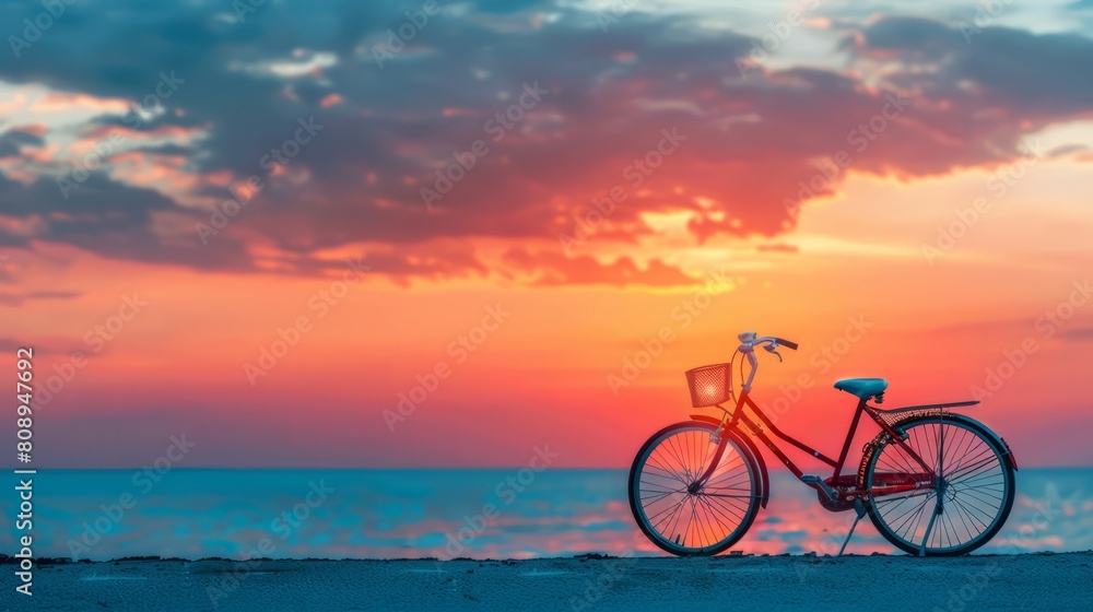 bicycle, sunset horizon, with copy space. world bicycle day background concept bicycle, sunset horizon, with copy space. world bicycle day background concept