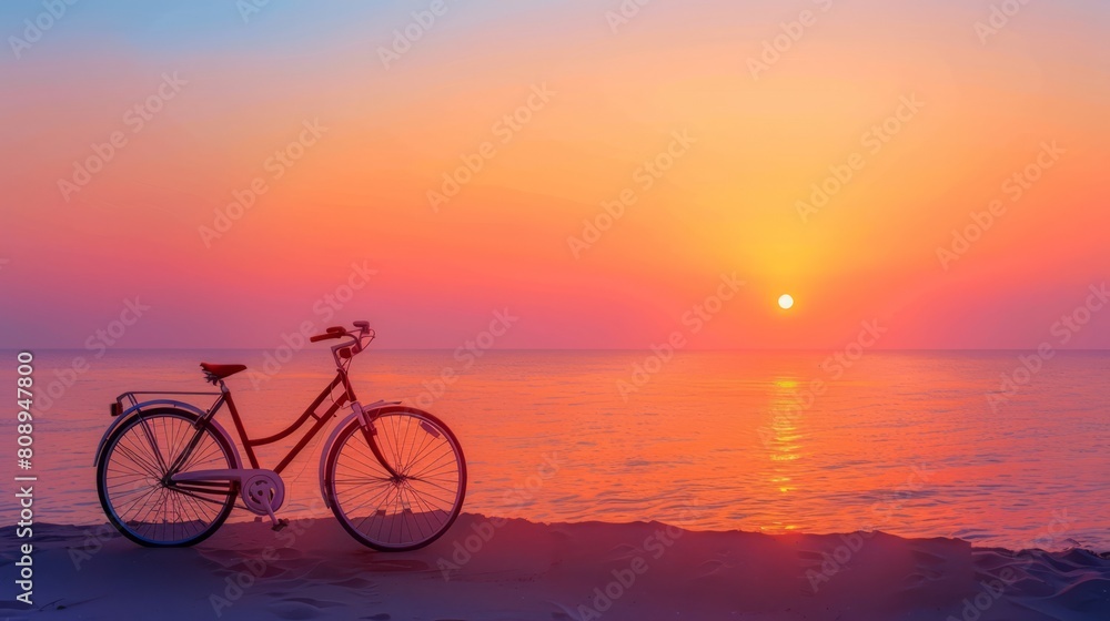 Fototapeta premium bicycle, sunset horizon, with copy space. world bicycle day background concept