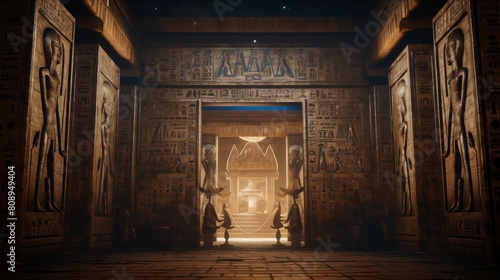 a wall of an ancient egyptian temple with symbols and symbols. photo