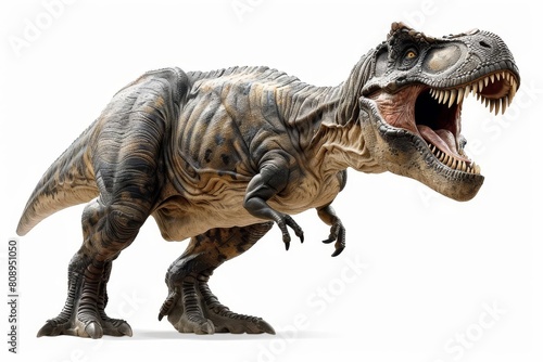 ferocious tyrannosaurus rex dinosaur on solid white prehistoric animal cutout illustration