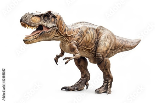 ferocious tyrannosaurus rex dinosaur on solid white prehistoric animal cutout illustration