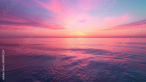 Serene Ocean Sunset with Pink and Purple Sky Reflecting on Calm Waters