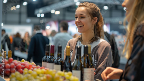 Elegant Saleswoman at Food and Wine Expo: Networking and Presentation of Gourmet, Organic Products at Business Trade Fair