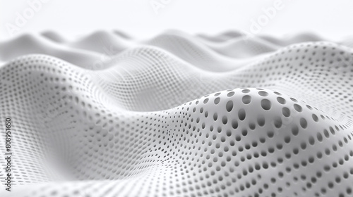 Abstract White 3D Landscape with Wavy Texture and Perforated Patterns on Seamless Background