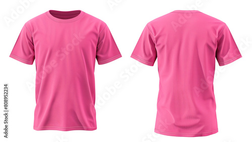 front and back view of blank pink t shirt for design presentation mockup or print advertising isolated white background.