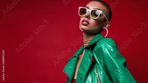 Stylish Woman in Green Jacket photo