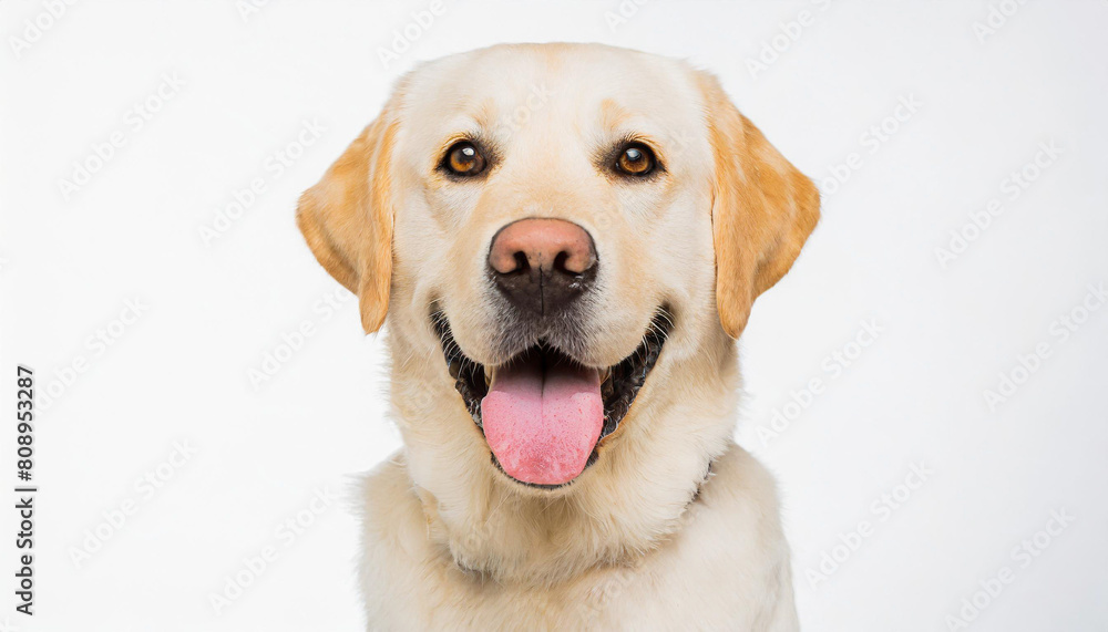 Portrait of a blond labrador retriever dog looking at the camera with a big smile isolated on a white background Portrait of a blond labrador retriever dog looking at the camera with a big smile isolated on a white background