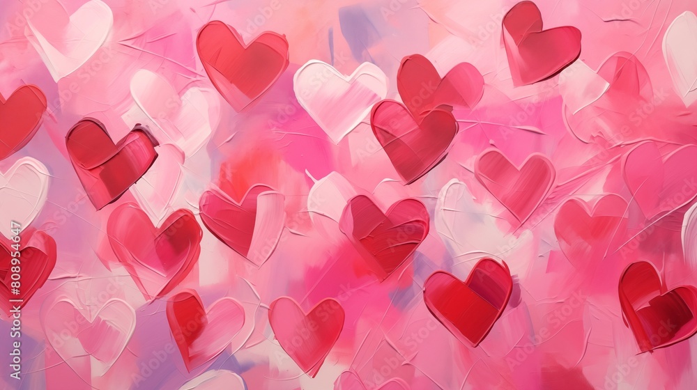 A Colorful Assortment of Red and Pink Hearts Spread Across a Gradient Background