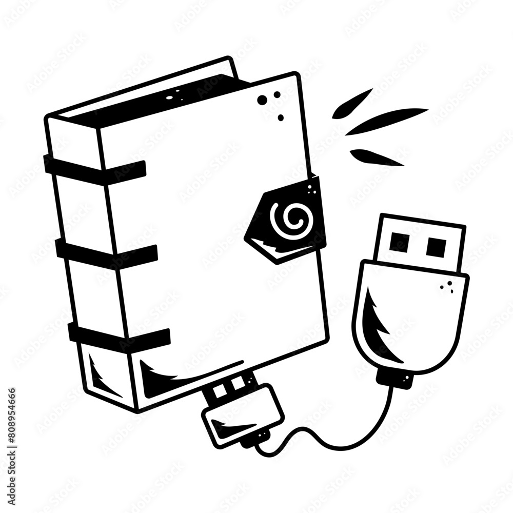 Download doodle icon of usb book 