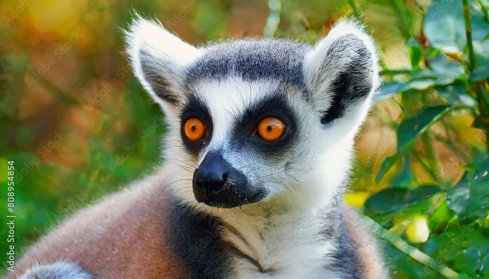 Obraz premium Lemur looking, Ring-tailed lemur Lemur catta wild portrait