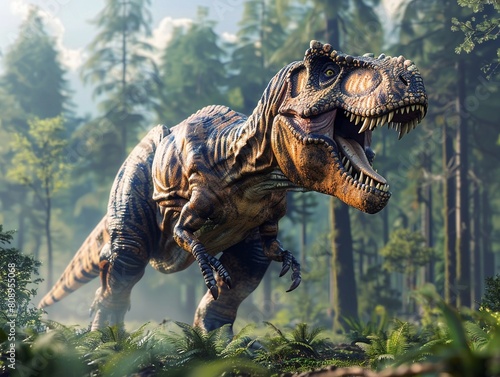 Photorealistic Tyrannosaurus rex  very detailed  sharp focus  ancient animal concept  natural prehistoric setting