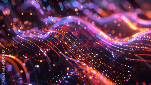 Flowing digital streams illustrated with glowing colorful threads in an abstract network.