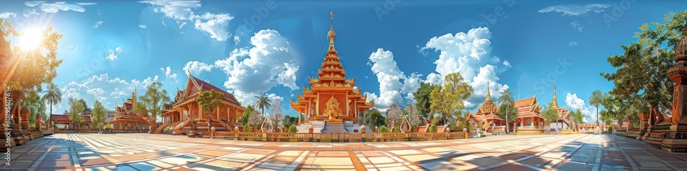 Magnificent Buddhist Temple Pagoda in Tranquil Landscape of Thailand