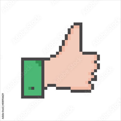 icons in pixel art style, retro style icons, squares. hand icon, like, thumbs up