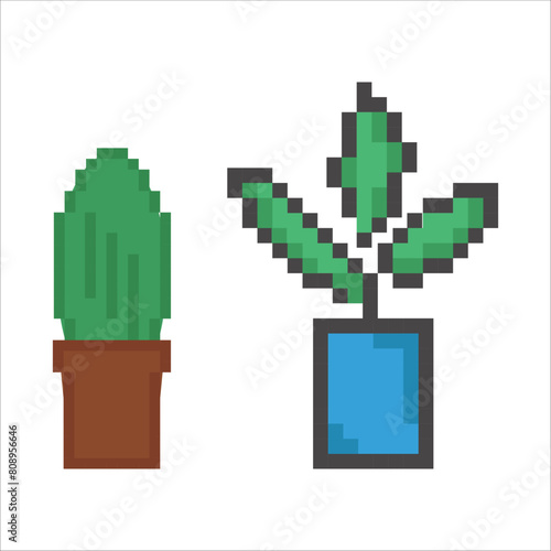 icons in pixel art style, retro style icons, squares. icon-plant, flower, cactus