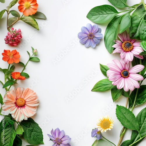 A colorful bouquet of flowers with a white background frame