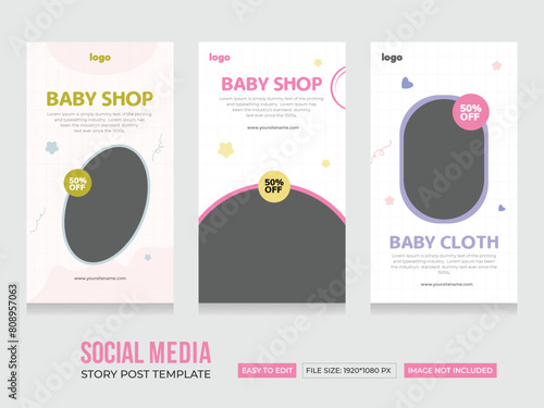 Baby shop social media stories template. odern and colorful baby store instagram story design. Abstract Minimalistic baby stories design concept. EPS vector illustration.
 photo