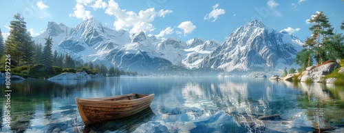 Peaceful Mountain Lake with Frosty Peaks and Azure Sky