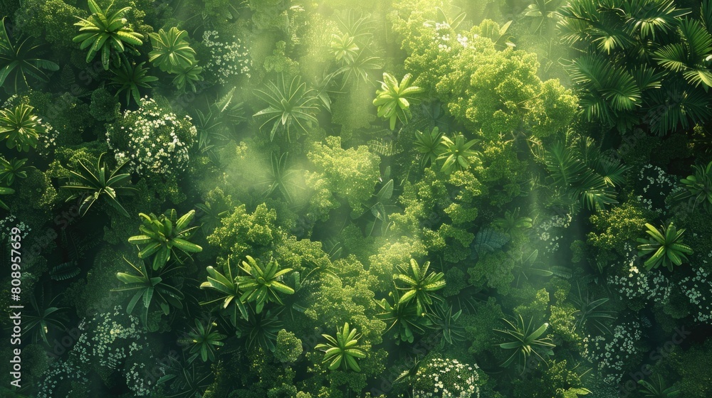 Bird's Eye View of Dense Rainforest Canopy with Wildlife Bird's Eye View of Dense Rainforest Canopy with Wildlife