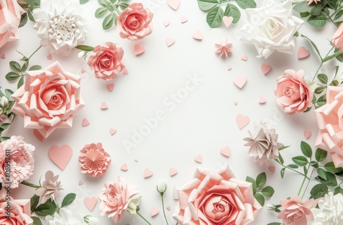  Mother s Day Mockup  text with paper cut flowers and hearts on a white background. A cute graphic design  suitable for Mother   s day theme decoration or branding of products